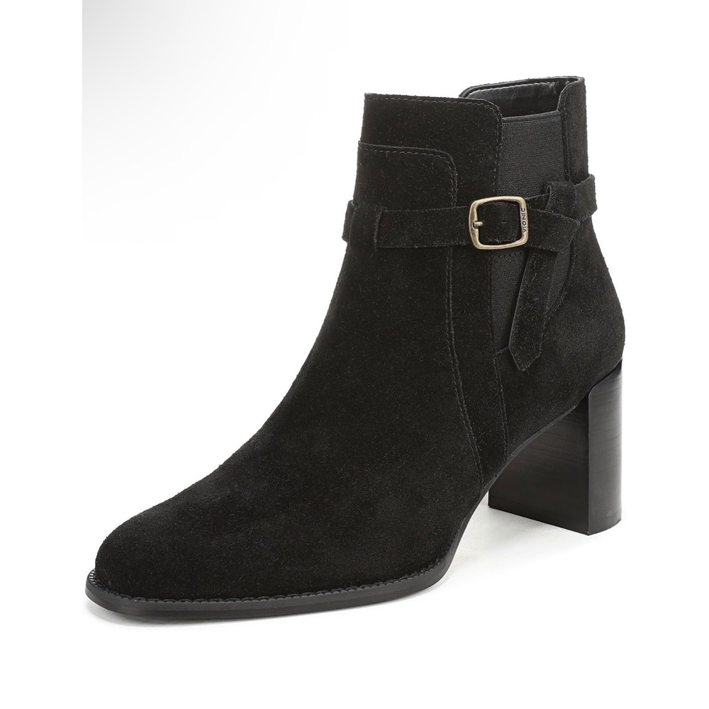 Vionic Vivette Black Suede Ankle Boots Block Heel Buckle J6456L1001 Womens 7 M